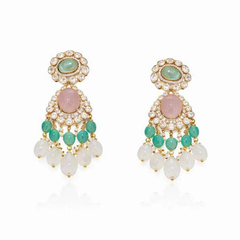Contemporary Polki and Colorstone Statement Drop Earrings – Polki jewellery by Ivana Jewels (view 1)