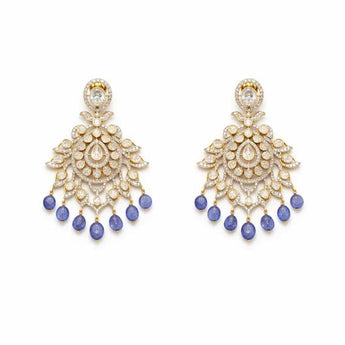 Designer Gold Chandelier Earrings with Sapphire Drops