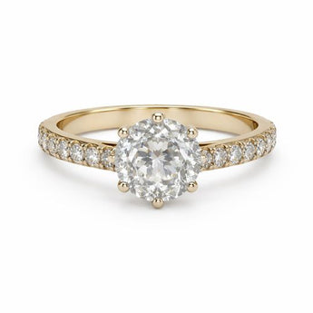 Round Diamond Engagement Ring with Pavé Band
