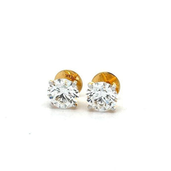 Classic Round Brilliant Solitaire Diamond Stud Earrings with 14K Gold Backs