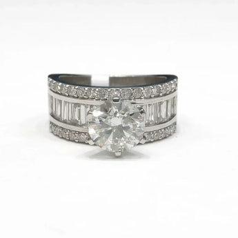 2.1 Carat Round Diamond Statement Ring with Baguette Accents
