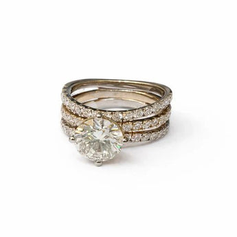 2.16 Carat Round Cut Diamond Ring with Pavé Layered Band