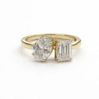 2.01 Carat Oval and Emerald Cut Diamond Toi Et Moi Ring