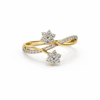 Two-Flower Diamond Ring in Polished 14KT Yellow Gold