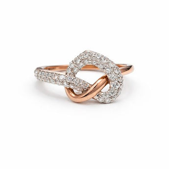 Rose Gold Interlocking Heart Diamond Ring with Pavé Accents