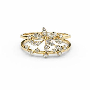 Ornate Rose Gold Diamond Cluster Ring with Pear & Marquise Accents