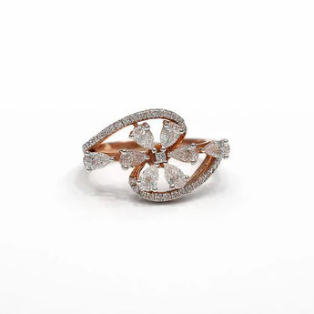 Floral Diamond Cocktail Ring in Rose Gold Elegant Design