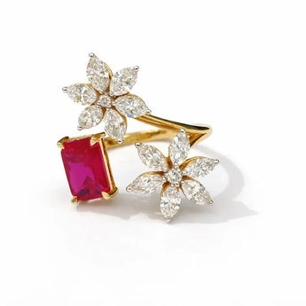1.67 Carat Lab-Grown Diamond Floral Ring with Pink Stone