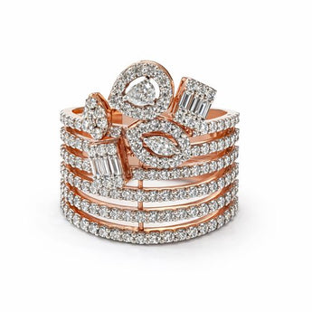 1.85ct Mixed Cut Diamond Multi-Row Statement Ring in Rose Gold