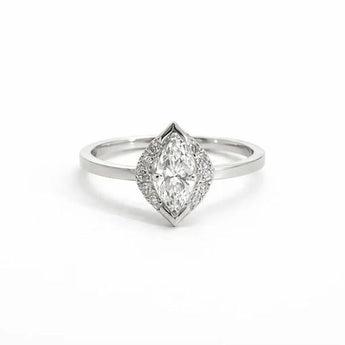 Gold Marquise Diamond Halo Solitaire Engagement Ring