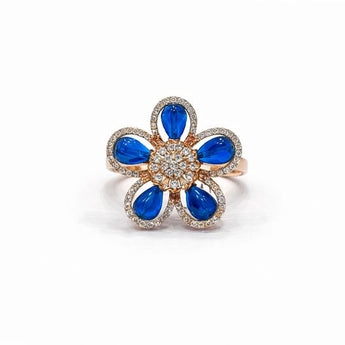 1.11 Carat Diamond and Blue Topaz Floral Statement Ring