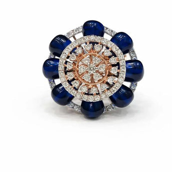 1.52 Carat Diamond and Deep Blue Gemstone Statement Ring