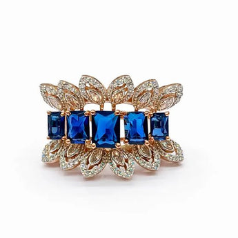 1.36 Carat Diamond and Blue Sapphire Rose Gold Statement Ring