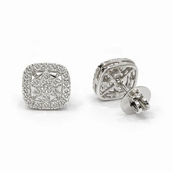 Square Halo Cluster Diamond Stud Earrings