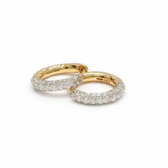 Round Gold Diamond Hoops Earrings