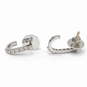 Modern Half Hoop Diamond Stud Earrings in White Gold