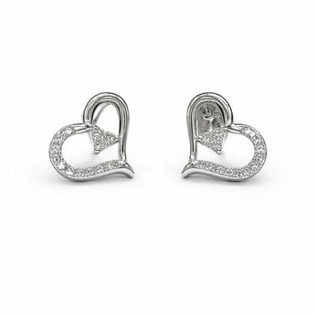 14K White Gold Open Heart Diamond Stud Earrings for Women