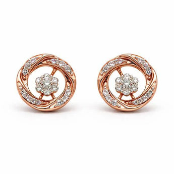 Rose Gold Diamond Halo Orbit Stud Earrings with Center Cluster