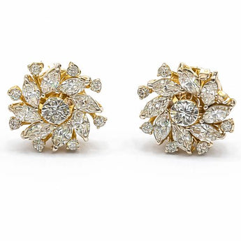 Luxury 14K Gold Marquise Diamond Sunburst Floral Stud Earrings