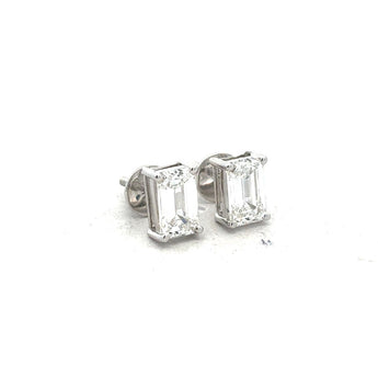 Emerald Cut Diamond Stud Earrings in White Gold