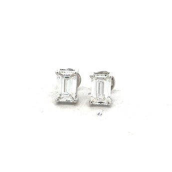 Emerald Cut Diamond Stud Earrings in White Gold