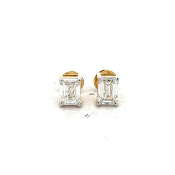Emerald Cut Diamond Stud Earrings in White Gold