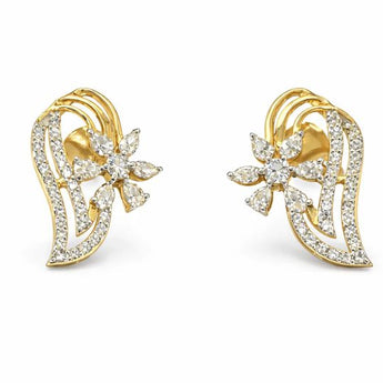 Two-Tone Gold Floral Diamond Wrap Earrings with Pear Stones