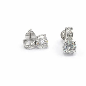 Minimalist White Gold Round Solitaire Diamond Studs with Pave Accents