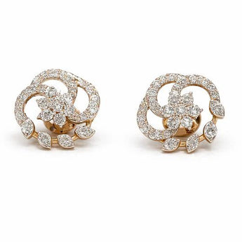 Elegant Diamond Swirl Flower Stud Earrings in Two-Tone Gold