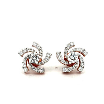 Modern Solitaire Diamond J-Hoop Earrings with Pave Diamond Accents