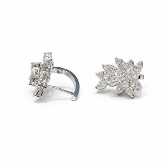 Marquise Cut Diamond Cluster Floral Stud Earrings in 14K White Gold