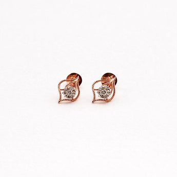 Rose Gold Filigree Leaf Diamond Cluster Stud Earrings