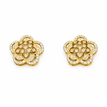 Statement Diamond Floral Cluster Pendant & Earrings Set in Two-Tone Gold