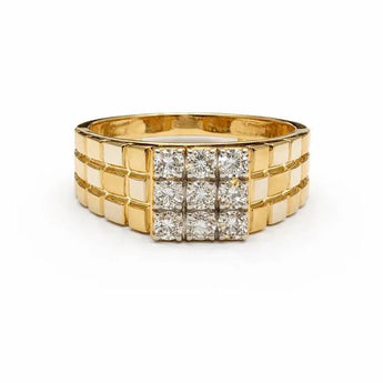 Yellow Gold Orbital Swirl Diamond Ring with Three Round Brilliants