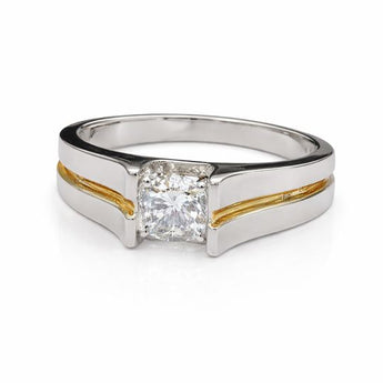 1 Ct Square Cut Diamond Engagement Ring White and Yellow Gold