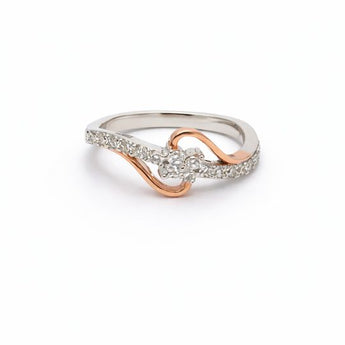 Twisted Two-Tone Diamond Ring with Pavé Band for Everyday Wear