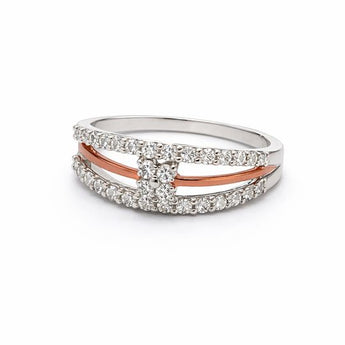 Solid 14KT Mixed Gold Diamond Ring - Pavé Set Triple Row Design