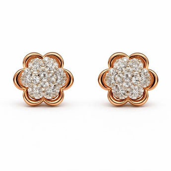 Luxury Rose Gold Diamond Flower Studs - Full Cluster Petal Earrings