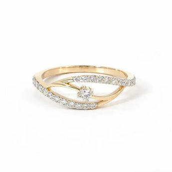 Modern Diamond Solitaire Bypass Ring featuring Ornate Pavé Bands