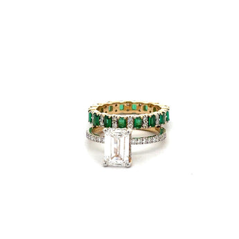 2 Carat Emerald Cut Diamond Ring with Emerald Eternity Band