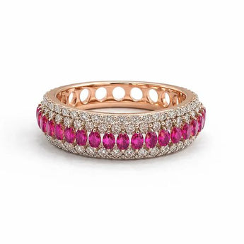 14KT Rose Gold Triple Row Eternity Ring with Marquise Rubies