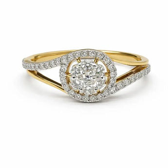 Yellow Gold Diamond Halo Ring with Round Cluster Center