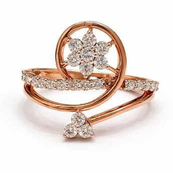 Rose Gold Crossover Diamond Ring with Sparkling Floral Centerpiece