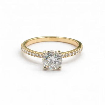 1.74 CT Round Diamond Engagement Ring with Pave Set Band