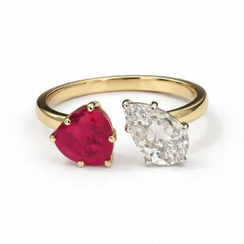 Rose Gold 1.03 CT Pear Diamond & Heart Gemstone Two-Stone Ring