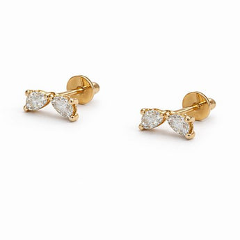 Minimalist Marquise Diamond Butterfly Studs in Yellow Gold