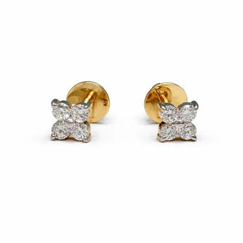 Classic 14K Gold Four-Stone Diamond Clover Stud Earrings for Women