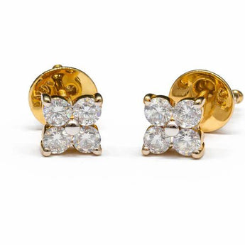 Classic 14K Gold Four-Stone Diamond Clover Stud Earrings for Women