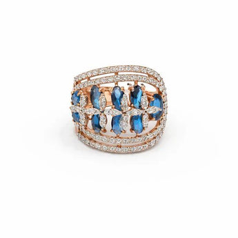 Elegant Blue Sapphire Ring with Multiple Diamond Rows