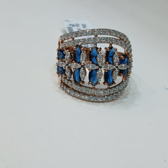 Elegant Blue Sapphire Ring with Multiple Diamond Rows